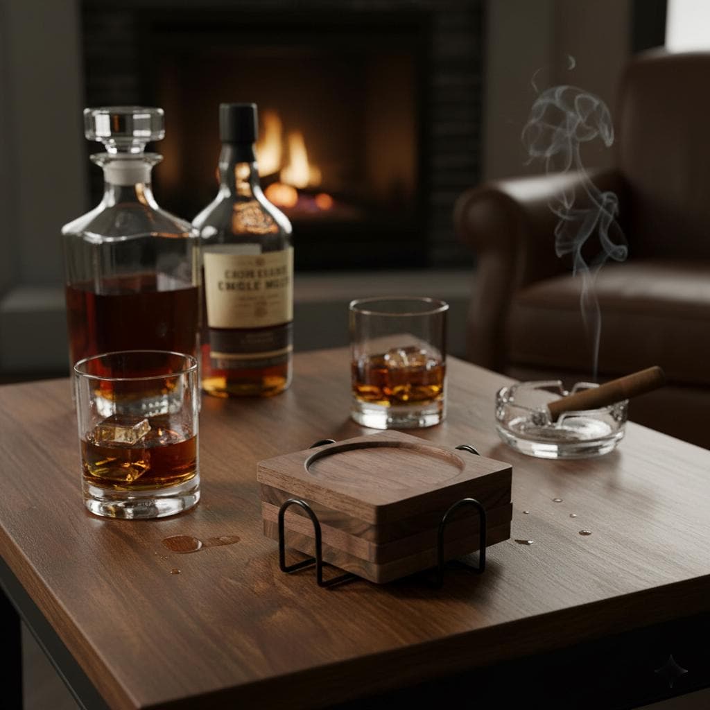 Custom Logo Coaster Set – Engraved Walnut Corporate Drink Coasters for Business Gifts & Events